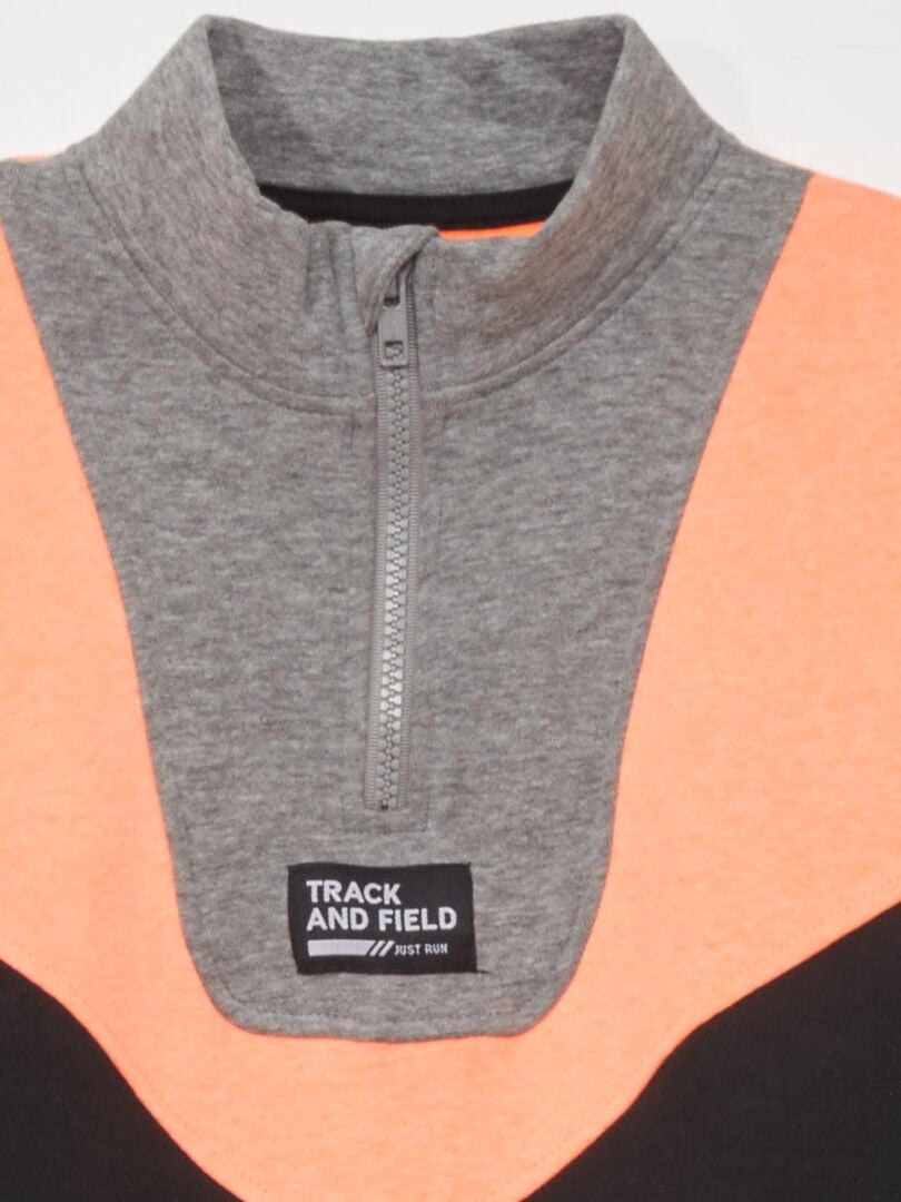 Sweatshirt met hoge hals en ritssluiting in kleurblokken - ORANJE