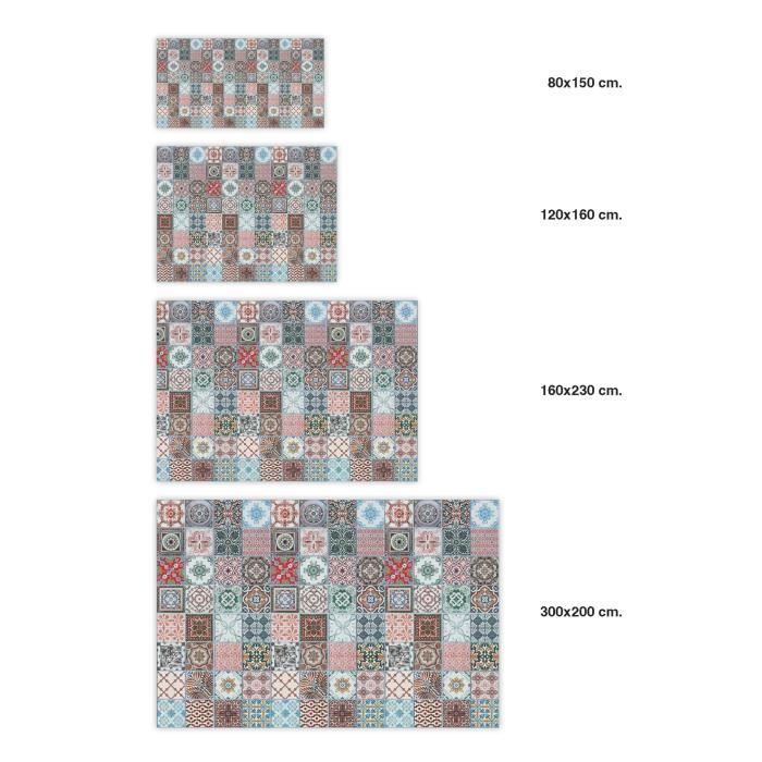 Tapis Vinyle Panorama Carreaux Ciments Nijar Multicolore 40x80 cm - Tapis pour Cuisine, Bureau et Salon en PVC