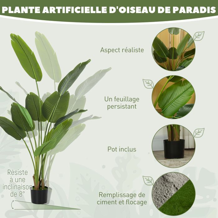 Planta artificial de interior - HOMCOM - 160 cm - maceta de plástico y tierra flocada - verde