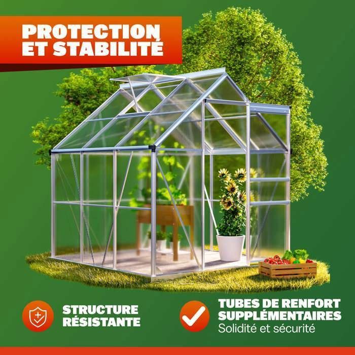 GARDEBRUK® Serre de jardin aluminium 3,6m² 190x190cm 1 lucarne serre à tomates plantes légumes fleurs hivernage semis 5,8m³