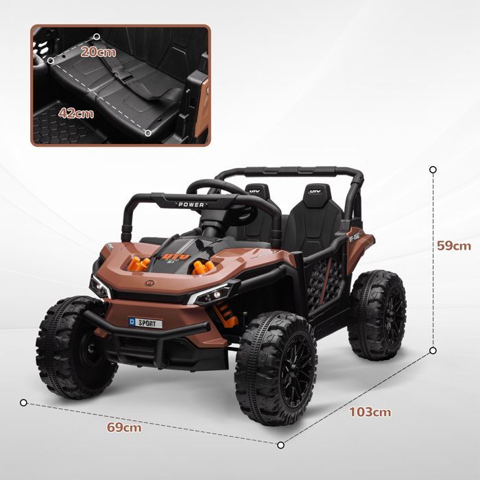 AIYAPLAY elektrische buggy voor kinderen - 2,4 GHz afstandsbediening - 2 x 12V motoren - 2 snelheden - Voor kinderen van 3-5 jaar - Bruin