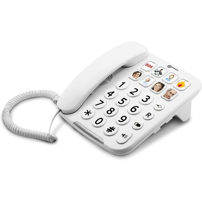 Geemarc PhotoPHONE 110 - Teléfono fijo amplificado con botones grandes, botones para fotos y altavoz para personas mayores
