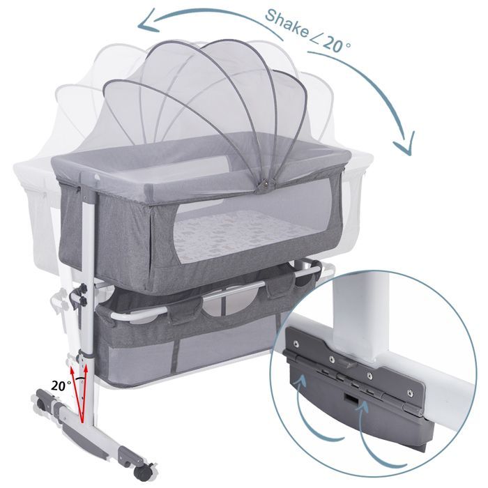3 en 1 Lit berceau cododo - BELFOYER - avec Matelas et Moustiquaire - pour Bébés de 1 à 3 ans - Berceau Pliable Mobile - Gris