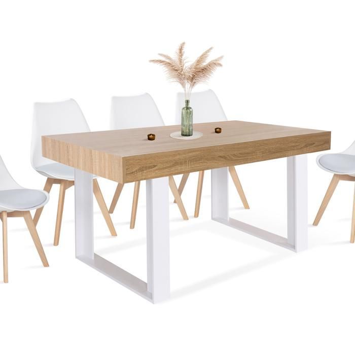 Vaste rechthoekige eettafel - IDMARKET - PHOENIX - Hout en wit - 6 personen - 160 cm