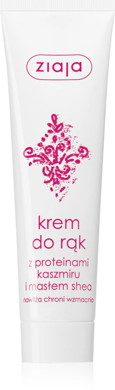 Ziaja Cashmere Treatment met amarantolie, een handcrème met kasjmierproteïnen en sheaboter.
