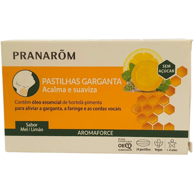 Pranarôm Pastilhas Garganta Aromaforce Pastilhas que Acalmam e Suavizam Mel e Limão 24 pastilhas 24 pastilhas