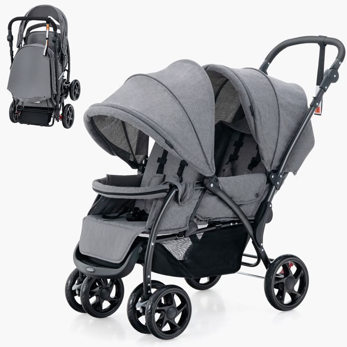 LIFEZEAL Poussette Double Pliable pour Jumeaux Poussette Canne 2 Places Réglable en 3 Positions avec Cosy 4 Roues Charge 30 KG