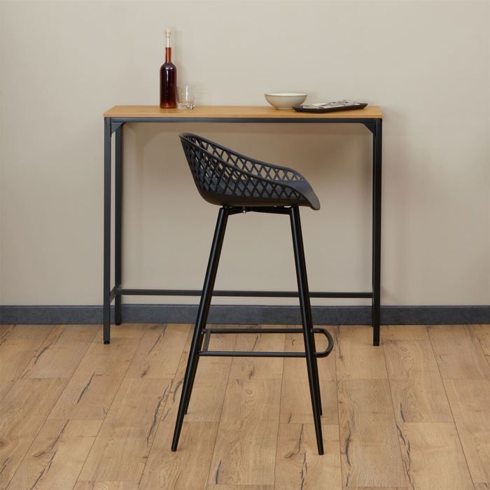 Lot de 2 tabourets de bar IREK chaise haute pour cuisine ou comptoir design retro, en plastique et métal noirs, hauteur d'assise 75