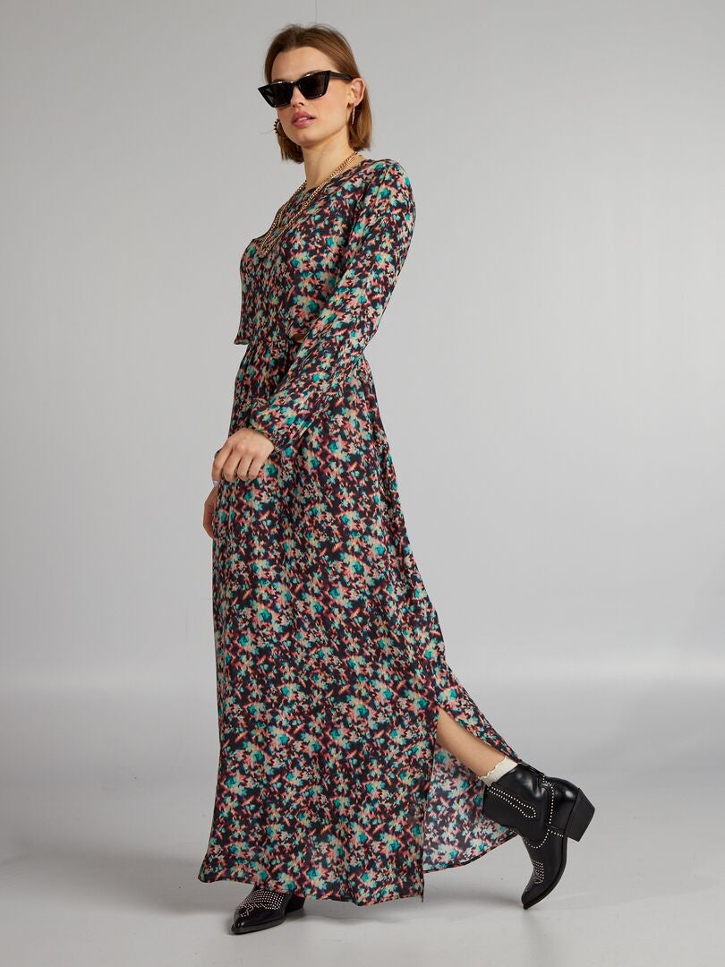 Vestido longo estampado - PRETO