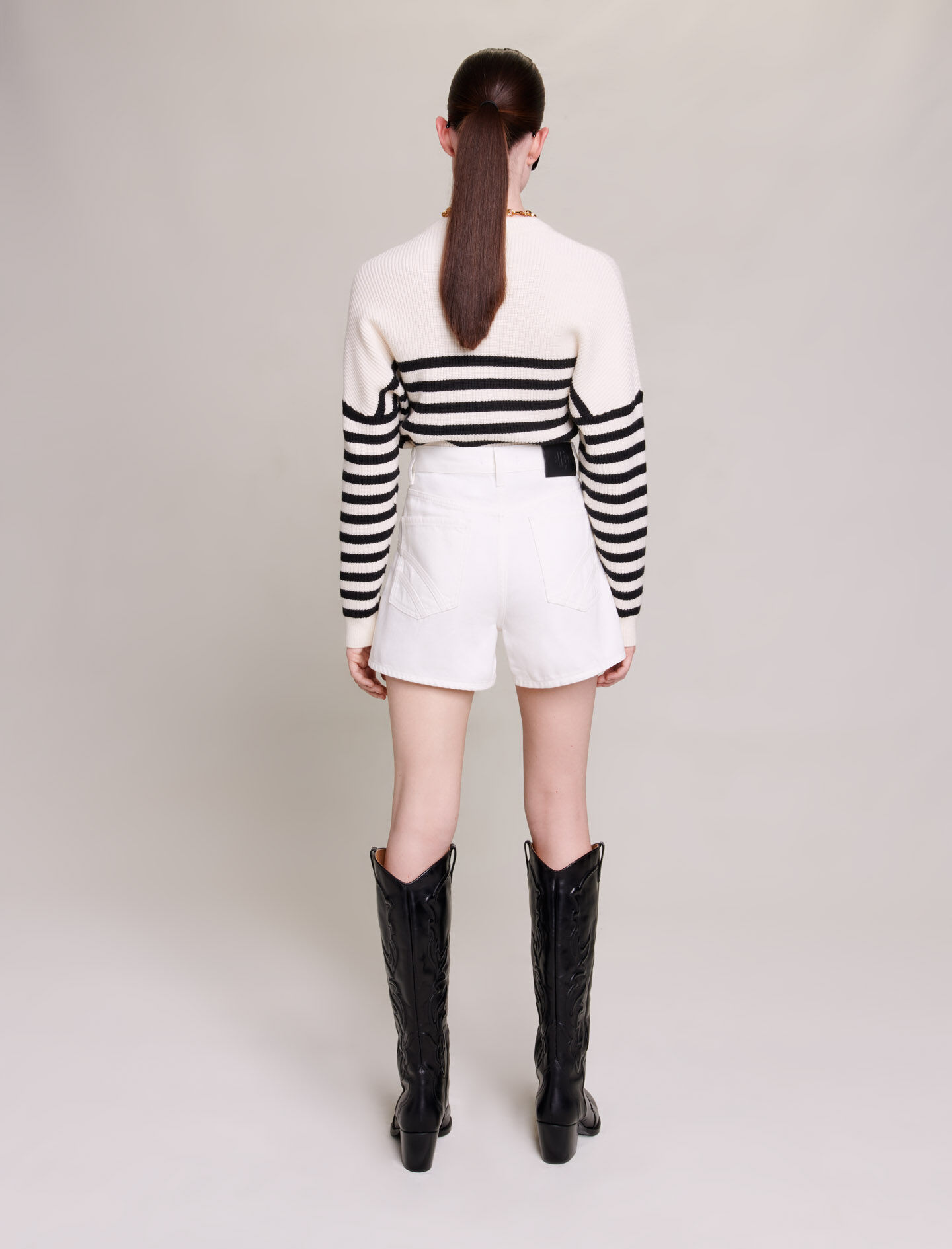 Geborduurde denim shorts - Wit