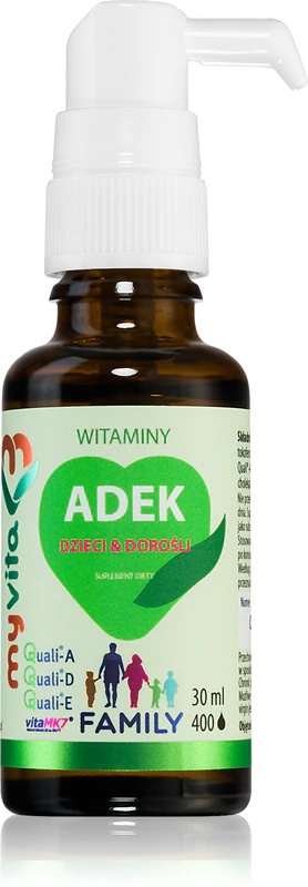MyVita Vitamin ADEK Family za otroke in odrasle prehransko dopolnilo v obliki kapljic z multivitaminskim kompleksom