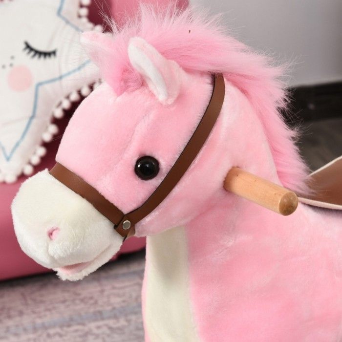 Pink Plush Rocking Horse Toy, 65x32.5x61cm - Animal Sounds - For Children 36-72 Months