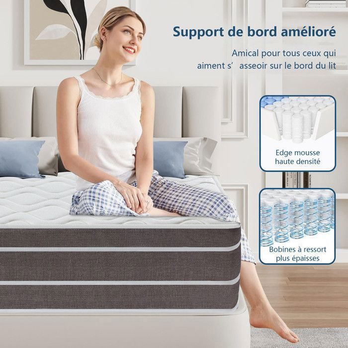 Colchón de lujo de 140 x 190 cm y 26 cm de grosor - Colchón multicapa de 10 zonas de confort extra - Zonas de descanso independientes - Firmeza y durabilidad medias