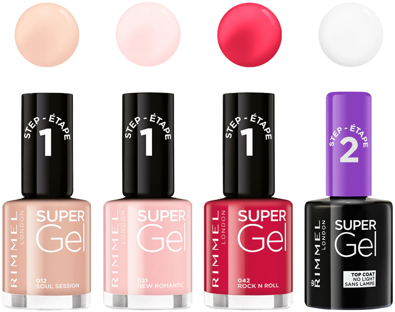 Esmalte Rimmel Super Gel Step 2 com glitter para um brilho intenso.