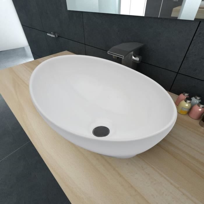 Oval ceramic washbasin 240&{HOME} - Beautiful finish - Countertop basin - White