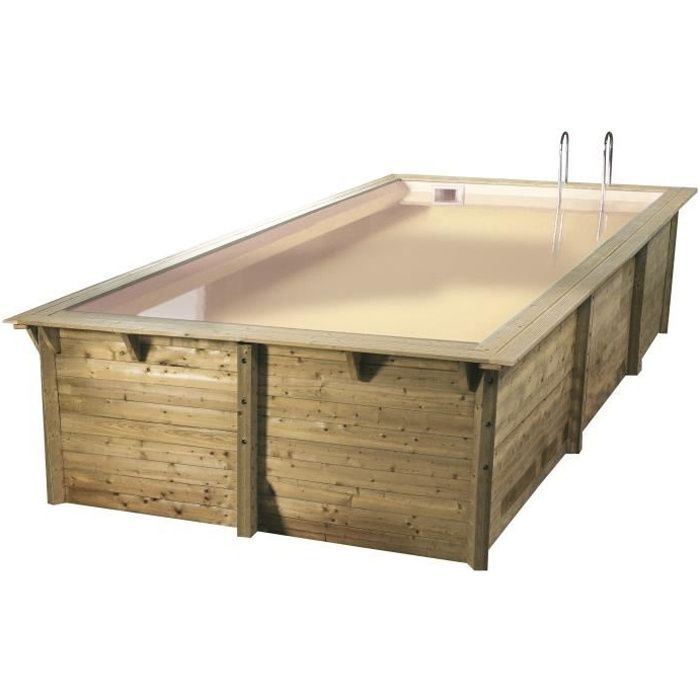 Piscina de madera UBBINK Azura 350x505 H126cm - Revestimiento beige - Para instalación sobre el suelo, semienterrada o enterrada - 15 años de garantía