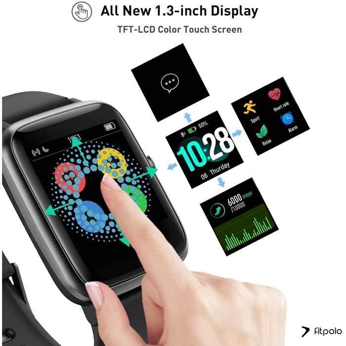 Reloj inteligente AUDBURN para hombre y mujer - Negro - Monitor de actividad - Monitor de frecuencia cardíaca - GPS compartido