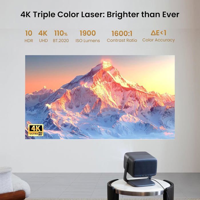 JMGO N1 Ultra Projector 4K, MALCTM Triple LaserAuto Image Correction Gimbal, 3D Video Projector 300 Inch, Dynaudio 2x10W Speakers,