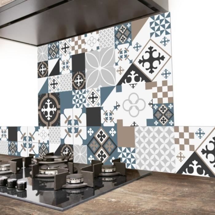 Fond de hotte en aluminium - effet carreaux de ciment dulce - 70x90 cm - 99 Déco