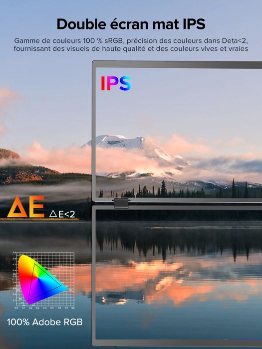 Dual-screen portable monitor, 15.6-inch, 1080p Full HD, 300 cd/m² brightness, 100% sRGB/VESA compatibility, mini HDMI, Type-C interface