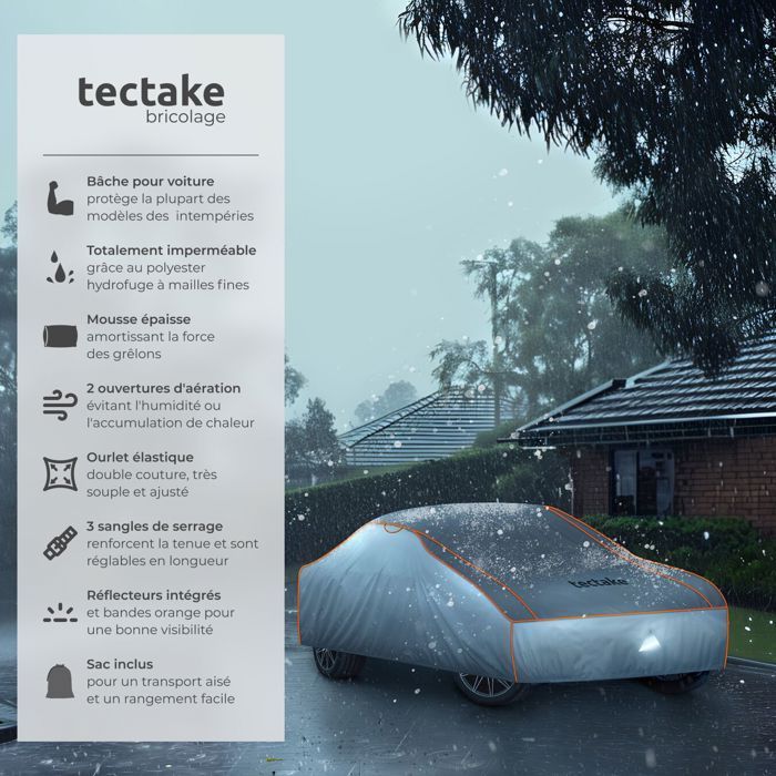 Funda para vehículo - TECTAKE - Funda impermeable y resistente al granizo con correa ajustable - Talla S 406x165x120cm