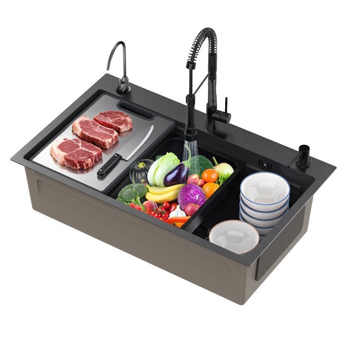 Évier Cuisine Acier inoxydable - CREMLANK - Silencieux - NOIR - 75X45X20CM - Acier inoxydable - Accessoires multiples
