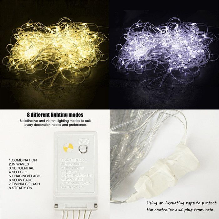 Cordão de luzes externas Rosnek 6x4m com 880 LEDs, plugue, à prova d'água IP44, 8 modos para Natal e jardim - Azul
