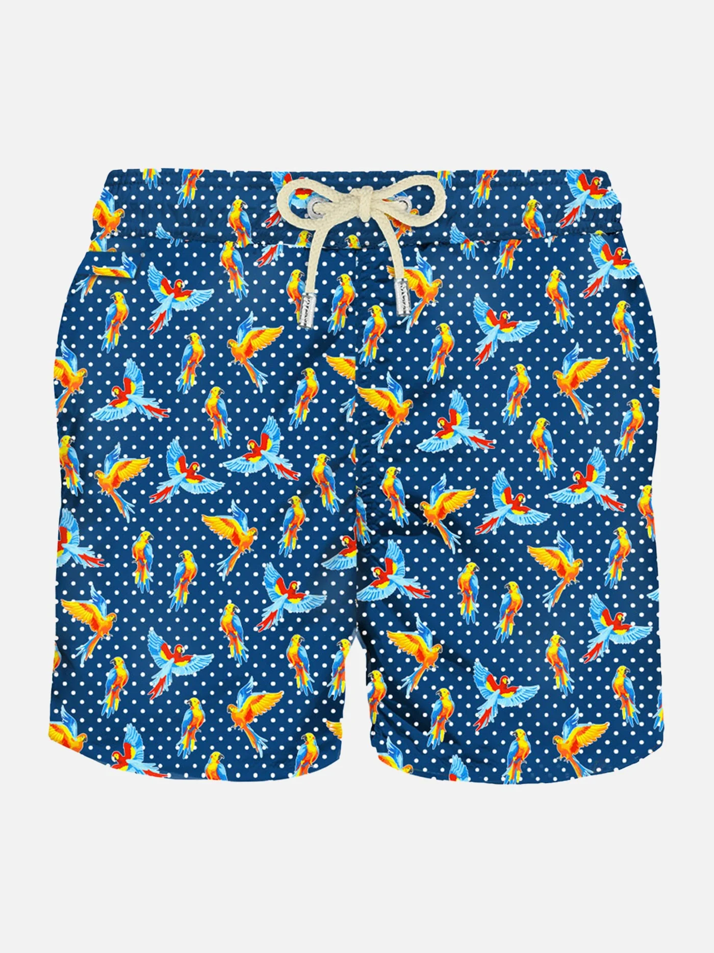 Costume da bagno da uomo in tessuto leggero con stampa uccelli tropica