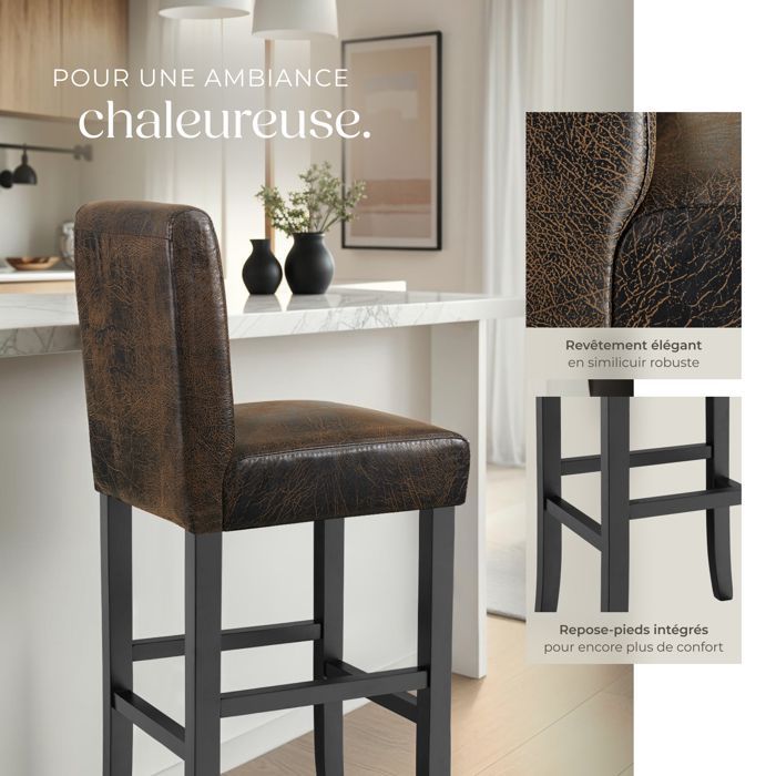 Bar stool - TECTAKE - Set of 2 stools with padded backrest and solid wood legs - Dark brown