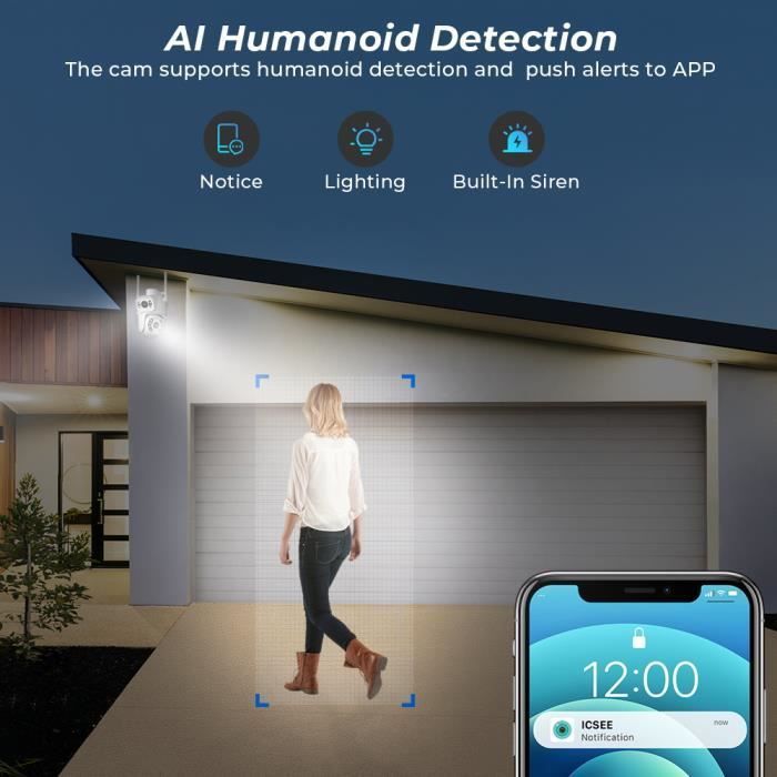 Camera de Surveillance WiFi Exterieure, Surveillance de Securite 6Mp  Double Objectif , Vision Nocturne couleur IP66