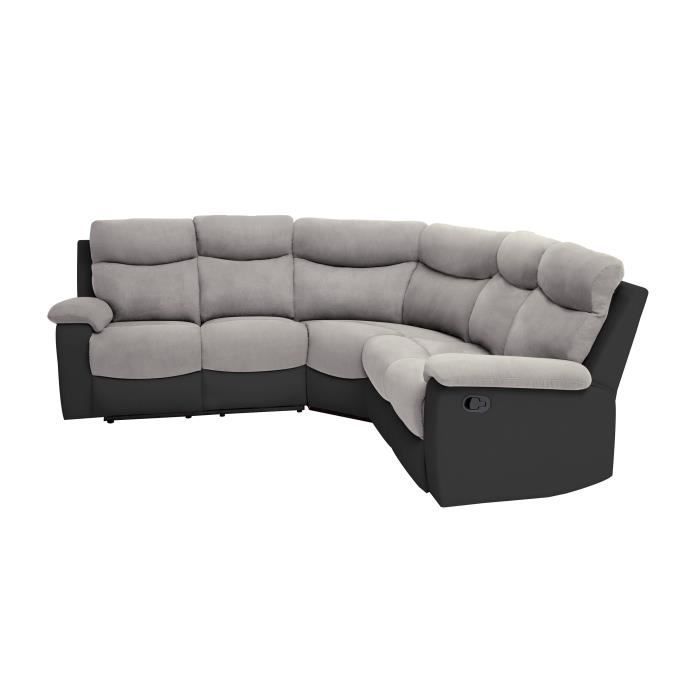 Canapé d'Angle de Relaxation OSCAR 5 places bi-matière - Gris/Noir - L238 x P238 x H99cm - LOUNGITUDE