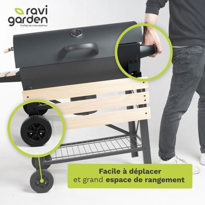 XXL Charcoal Barbecue with Lid | American Charcoal Barbecue | Outdoor Barbecue with 71x38 cm Grill