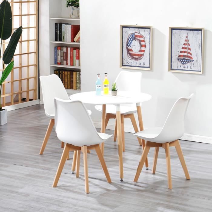 Mesa y sillas de comedor, sillas de estilo escandinavo (4 sillas) y 1 mesa - capacidad para 4 personas.