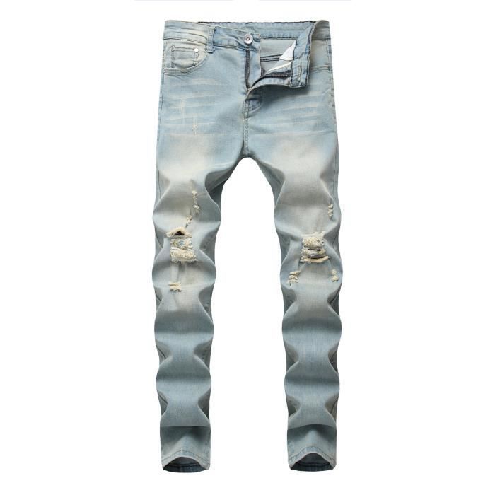 Men's ripped jeans - FONDUPIN - Straight leg jeans - Blue - Slim fit - Standard size