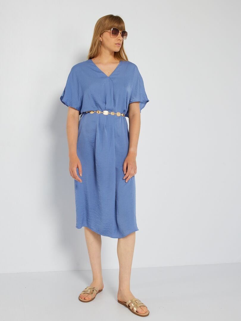 Vestido longo de cetim - azul acinzentado