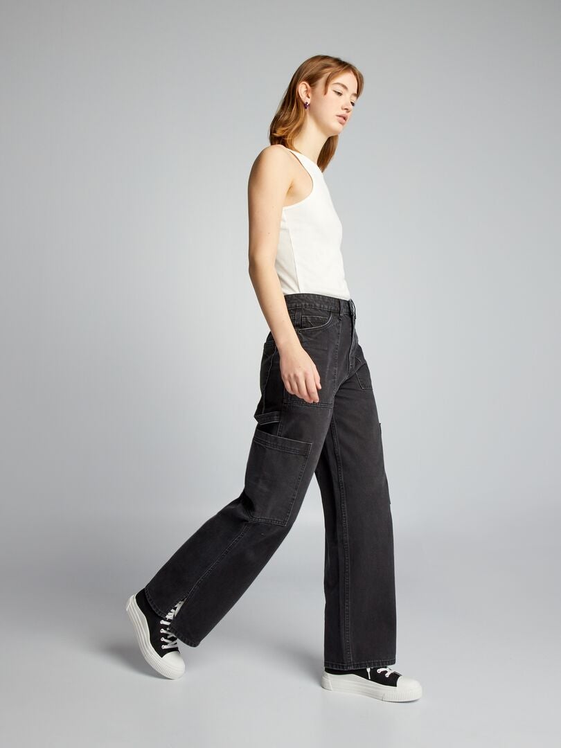 Proste jeansy multi-pocket - CZARNE