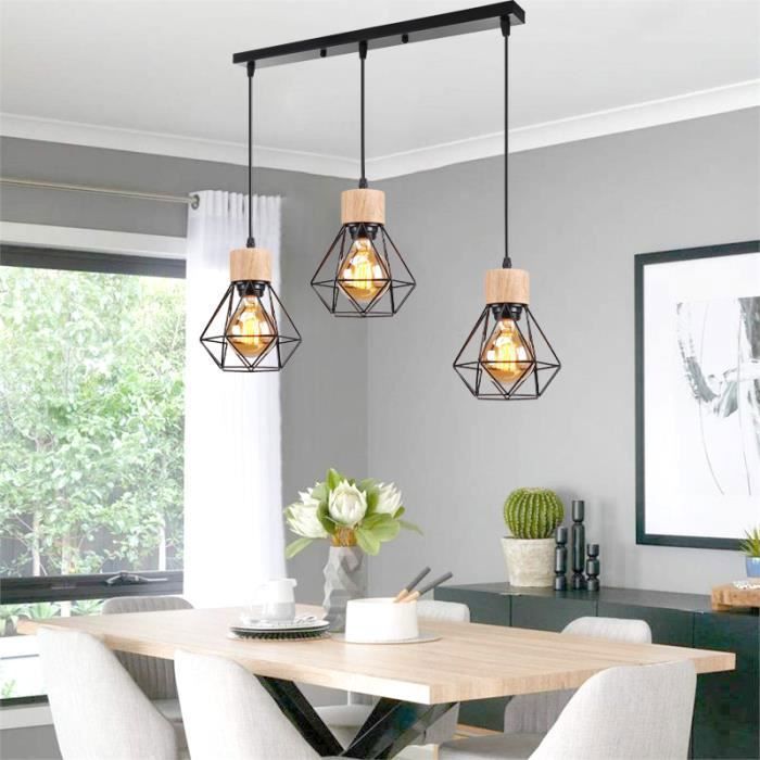 IDEGU Lustre Vintage Salon Noir Lampe Suspension Industrielle Retro en Cage Métal pour Chambre Cuisine