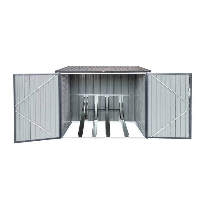Cobertizo para bicicletas. Capacidad para 4 bicicletas. Acero galvanizado gris. Ancho 203 x Profundidad 198 x Alto 157 cm