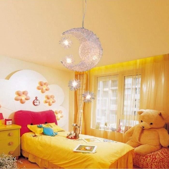 Suspension industrielle Lune étoiles LED pour chambre d'enfant - Lustre en aluminium avec 5 ampoules