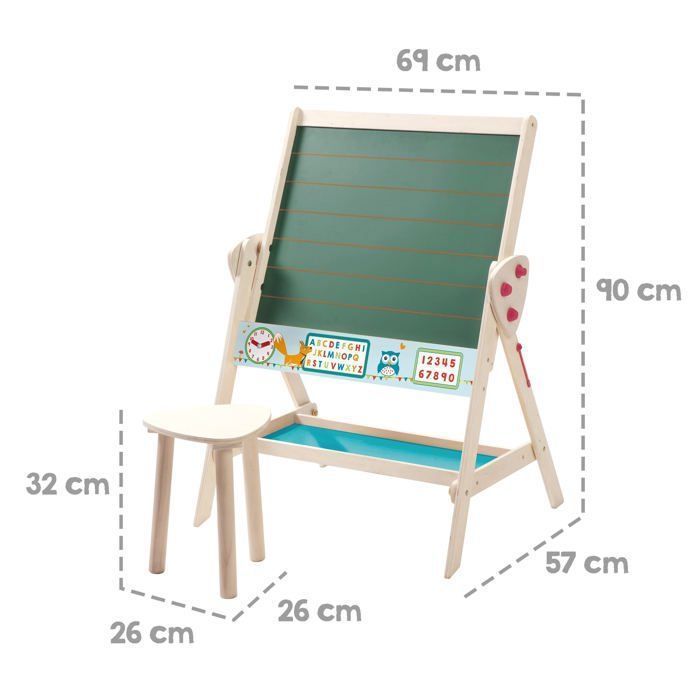 Conjunto de mesa y taburete infantil de madera - ROBA - Doble cara - Natural