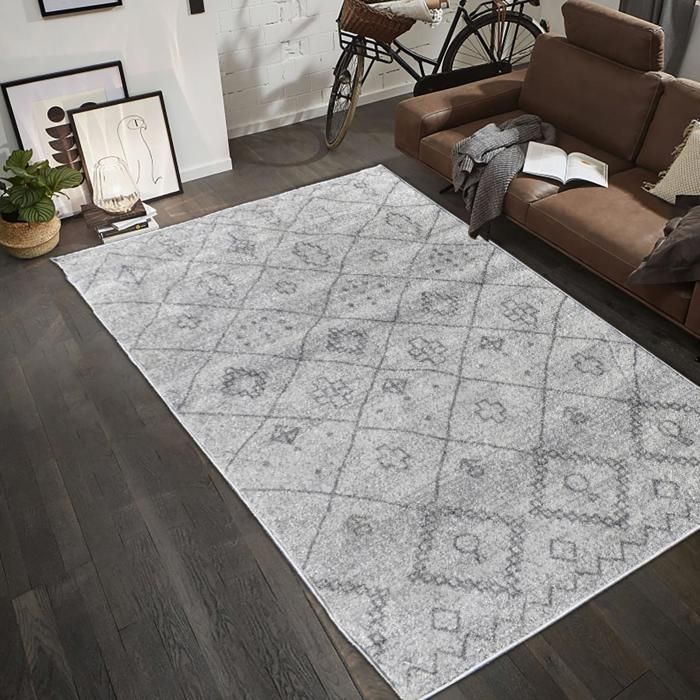 Berber tapijt 120x170 cm, geweven met tribale motieven, SAUTUL, crèmekleurig