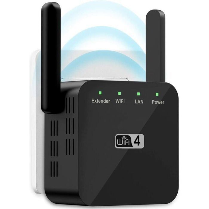 Ripetitore WiFi ultracompatto nero da 2,4 GHz 300 Mbps con connettore RJ45
