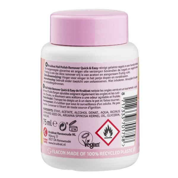 Kruidvat Nail Care средство за брзо и једноставно скидање лака за нокте без ацетона<br>75ml