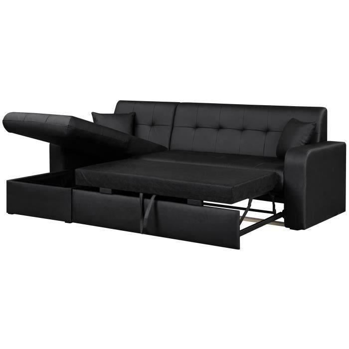 Reversible 3-seater corner sofa bed - Black faux leather - Contemporary - W 235 x D 85-153 cm - ROMAN