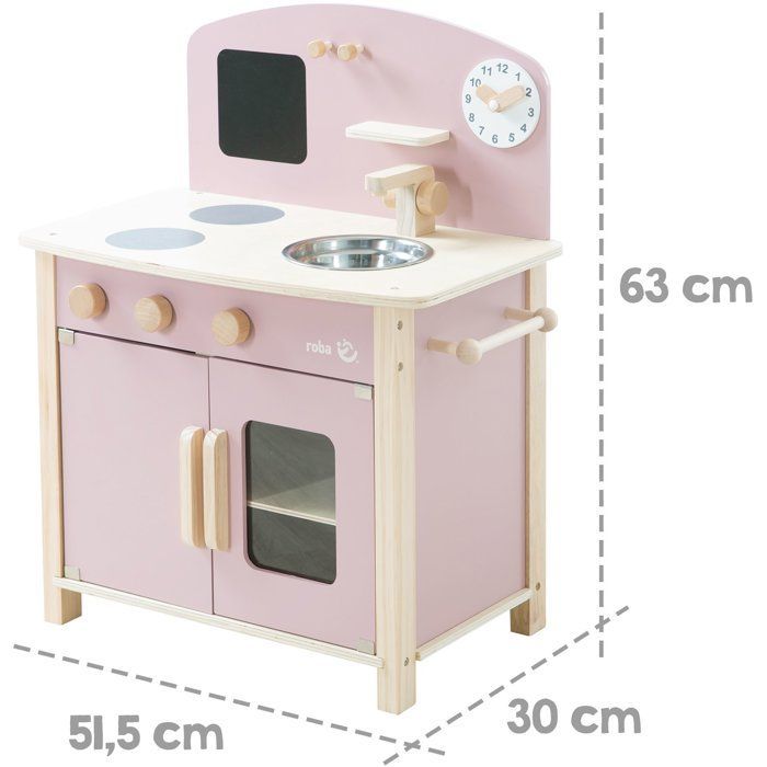 Cocina de juguete de madera ROBA para niños - Equipada con accesorios - Rosa / Natural