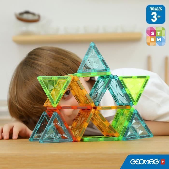 Tuiles magnétiques - GEOMAG - Tiles Gems Vehicles - 24 pièces - Effet cristal - Dès 3 ans
