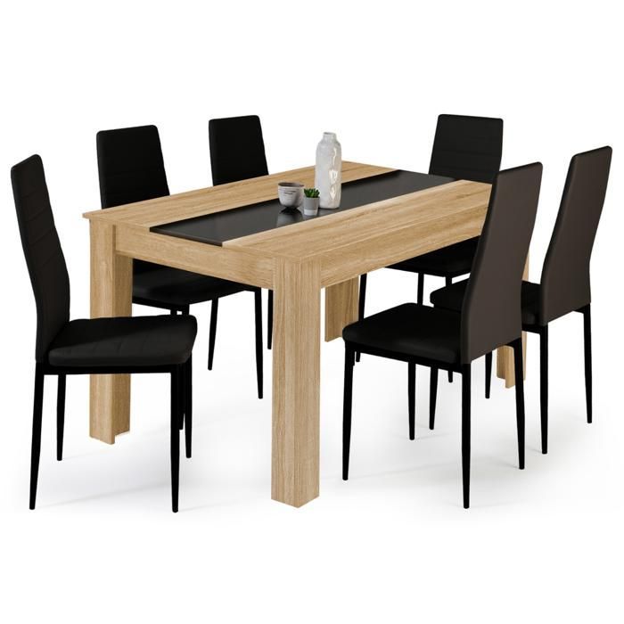 IDMARKET Ensemble table à manger GEORGIA 140 cm imitation hêtre et noire et 6 chaises ROMANE noires