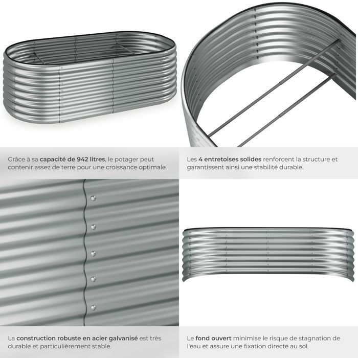 Planter - TECTAKE - FLORMMA 200x100x60cm raised garden bed in galvanized steel, 942L capacity, weather-resistant