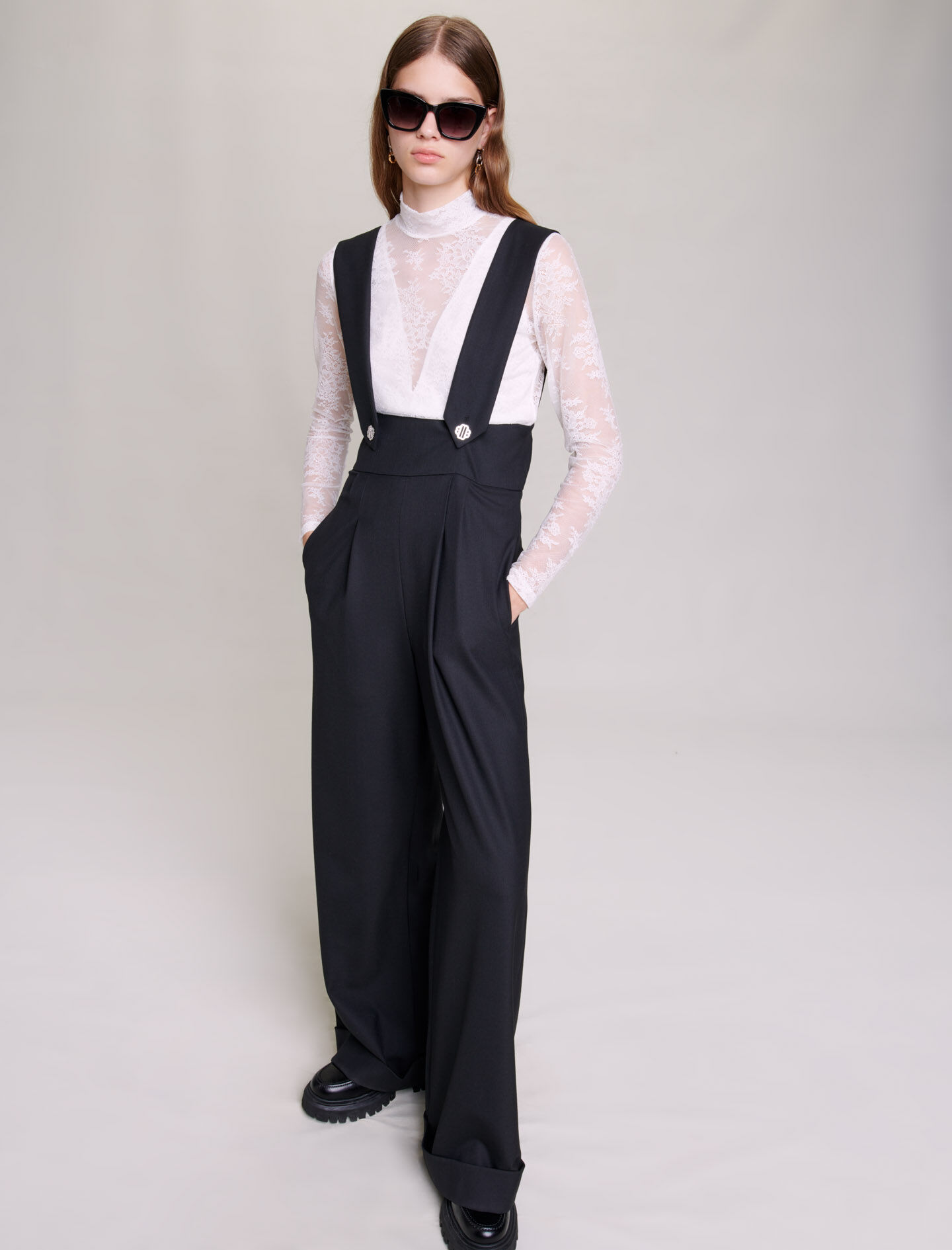 Pantaloni lungi cu bretele - Negri