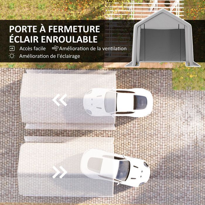 Cochera exterior - Outsunny - 3 x 5,2 m - con puerta enrollable desmontable - para coche, camión, barco - gris